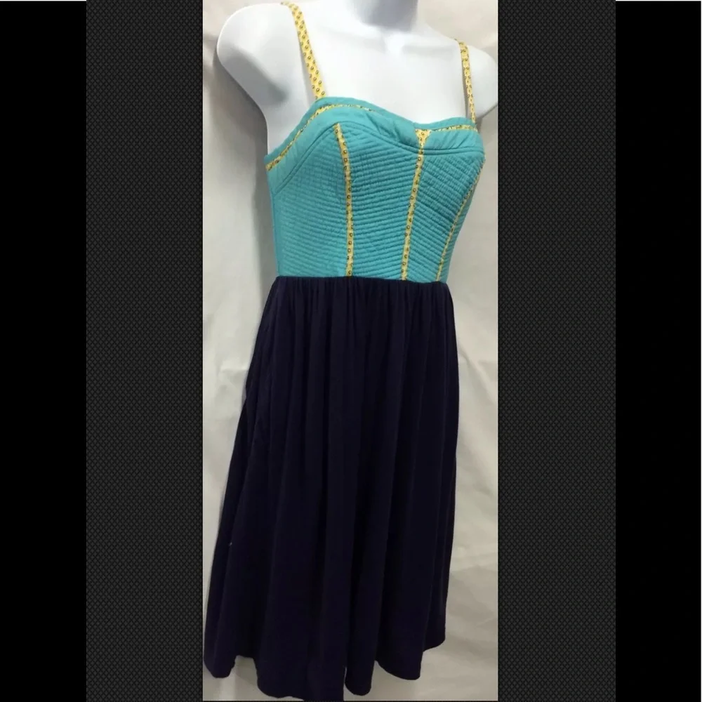 LILKA Anthropoligie Dress Fit Flare Sleeveless Quilted Bodice Spaghetti Strap